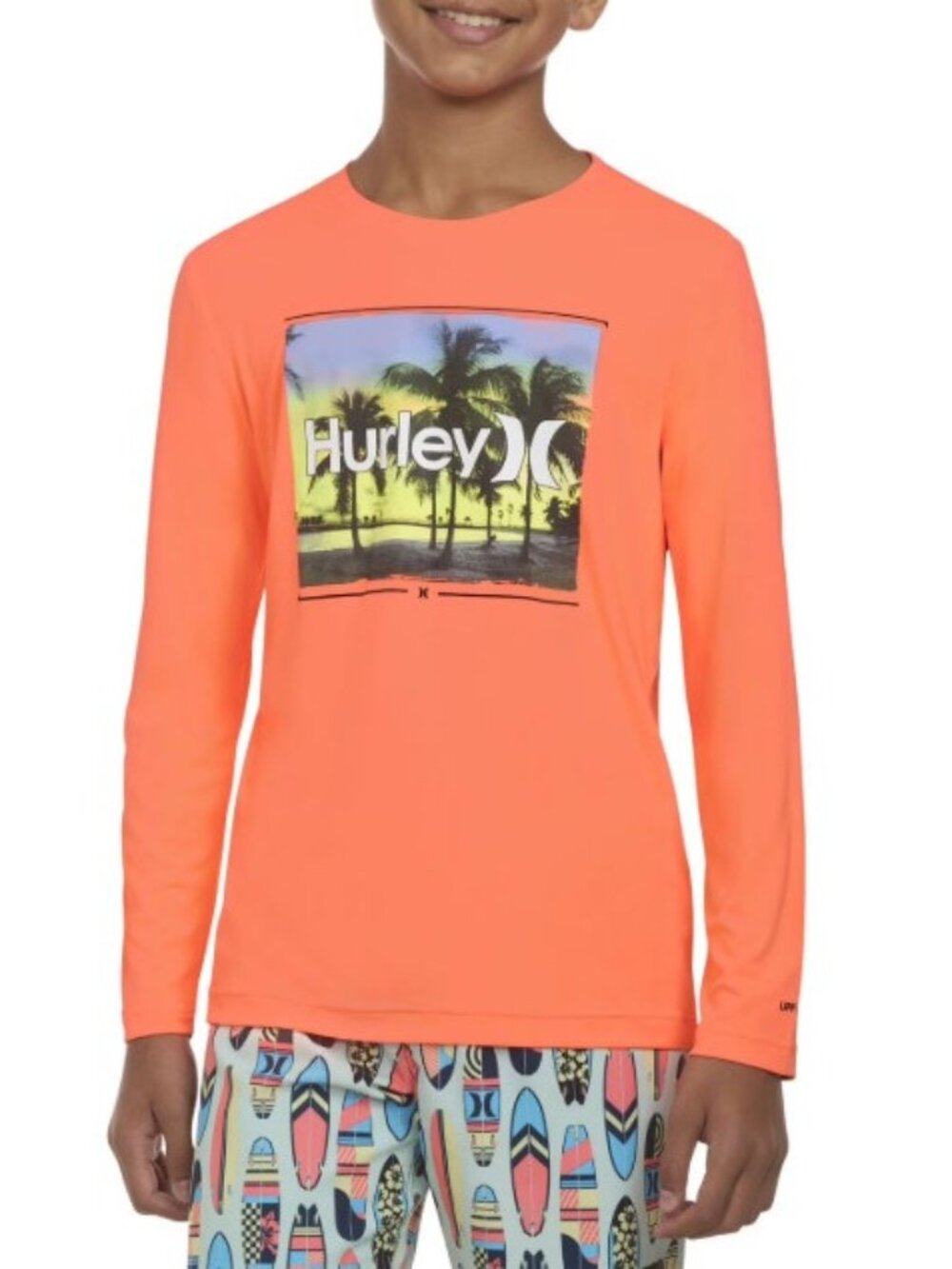 Hurley Boys Long Sleeve Moisture Wicking UPF Swim Shirt-Size 8-Bright Orange-NWT